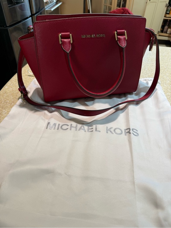 Michael Kors Handbags - Michael Kors Cherry Red Saffiano Leather Satchel with Shoulder Strap
